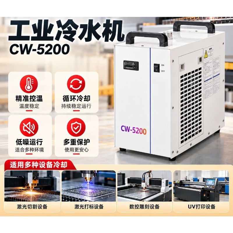Laser Industrial Chiller - เครื่องทำความเย็นอุตสาหกรรม CW5200 เครื่องทำความเย็นน้ำแบบหมุนเวียนขนาดเล็ก สำหรับเครื่องตัดและแกะสลักด้วยเลเซอร์